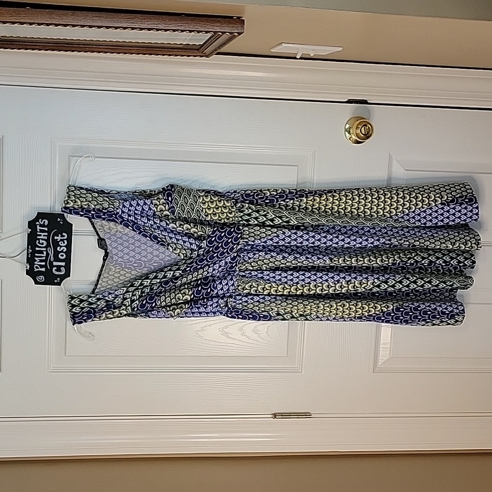 New Directions 1X Sleeveless Dress Purple Green Black Teal Retro